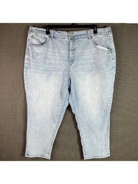 Terra & Sky Womens Plus Size 3X Blue Denim Capris Elastic Back Waist Light Wash